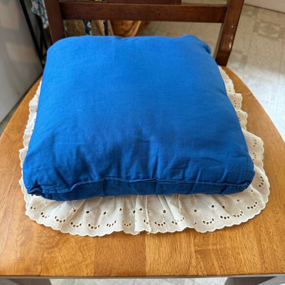 Vintage Bluebird Birdhouse Cross Stitch Pillow Eyelet Lace Ruffle Cottage Core - Picture 2 of 11